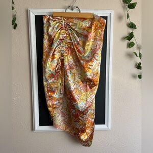SHEIN Asymmetrical Floral Skirt in Orange and Yellow